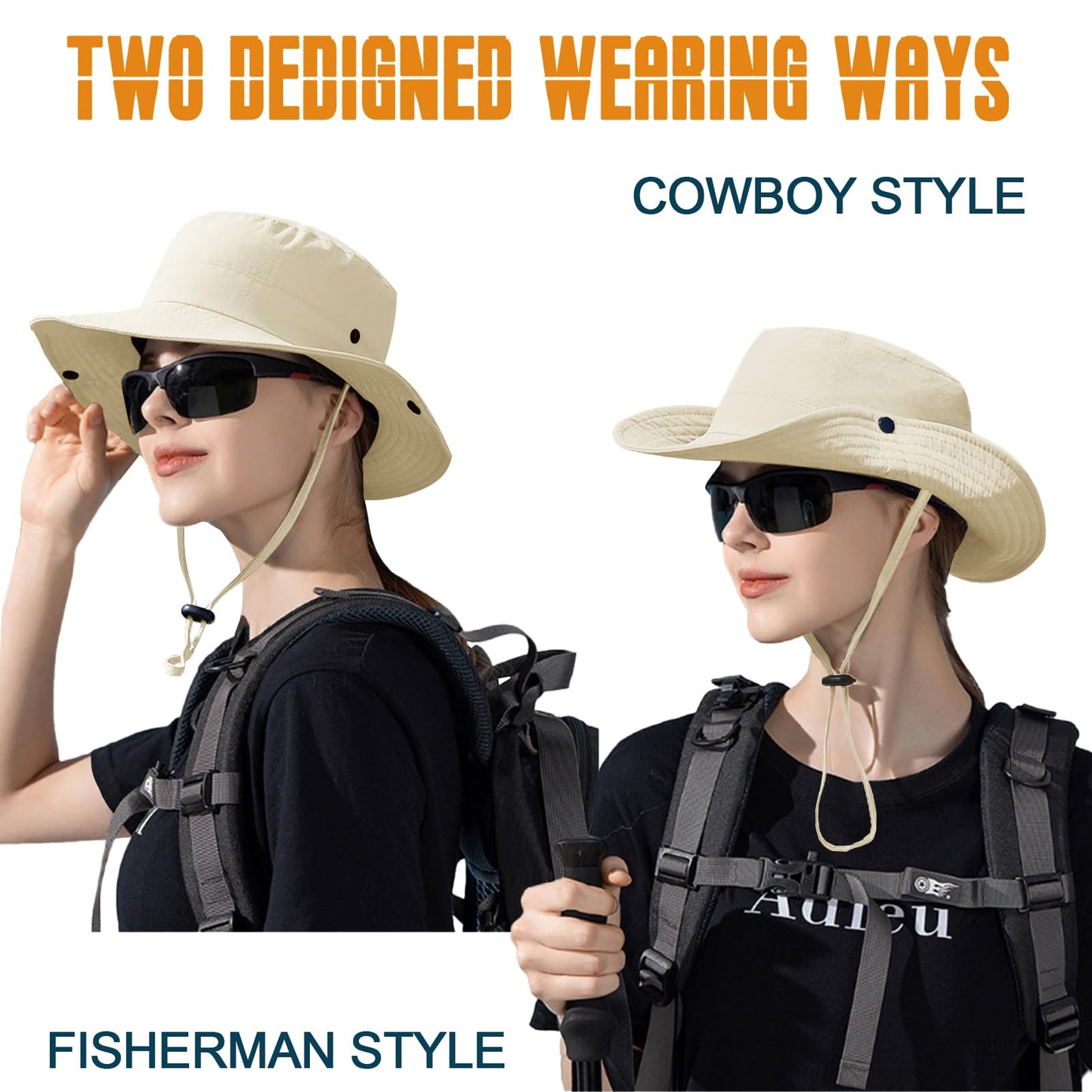 Sun Hats for Men Women Fishing Hat UPF 50+ Quick Dry Foldable Bucket Hat Adjustable Safari Hat for Beach Hiking Beige