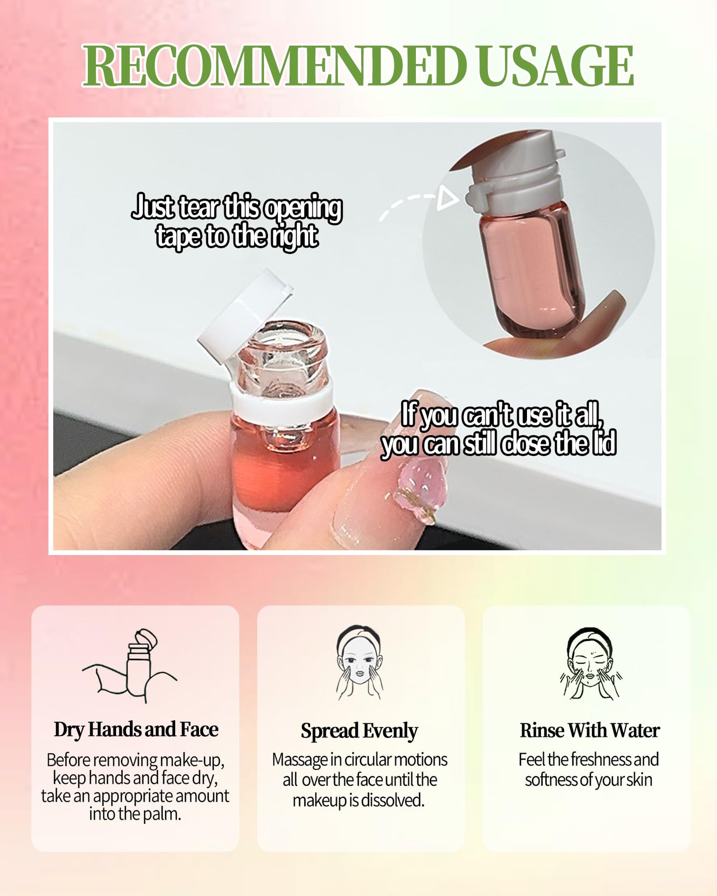 Makeup Remover Oil Portable Kit-7 Pcs Mini Travel Size Bottles Cleansing Oil for Face,Skincare Small Makeup Remover Oils,Deep Cleaning without Clogging Pore,for Dry & Neutral Skin (Green)