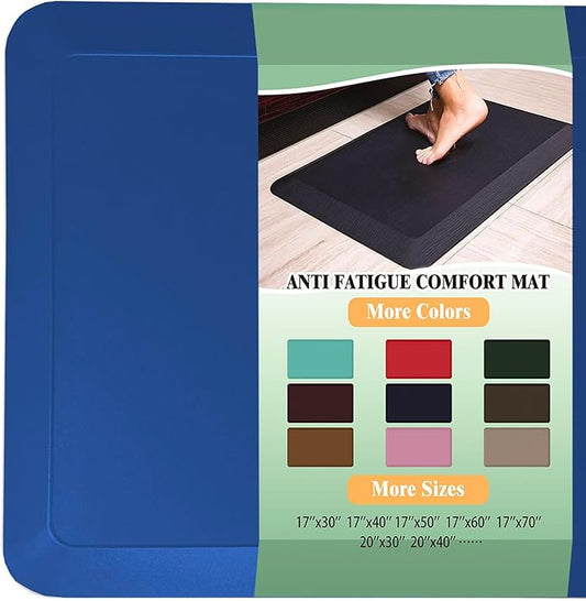 1" Extra Thick Anti Fatigue Floor Mat 50" L x 17" W,Kitchen Mat, Standing Desk Mat,140D Advanced PU Foam Ergonomic Comfort at Home, Office, Garage, Sink (Blue)