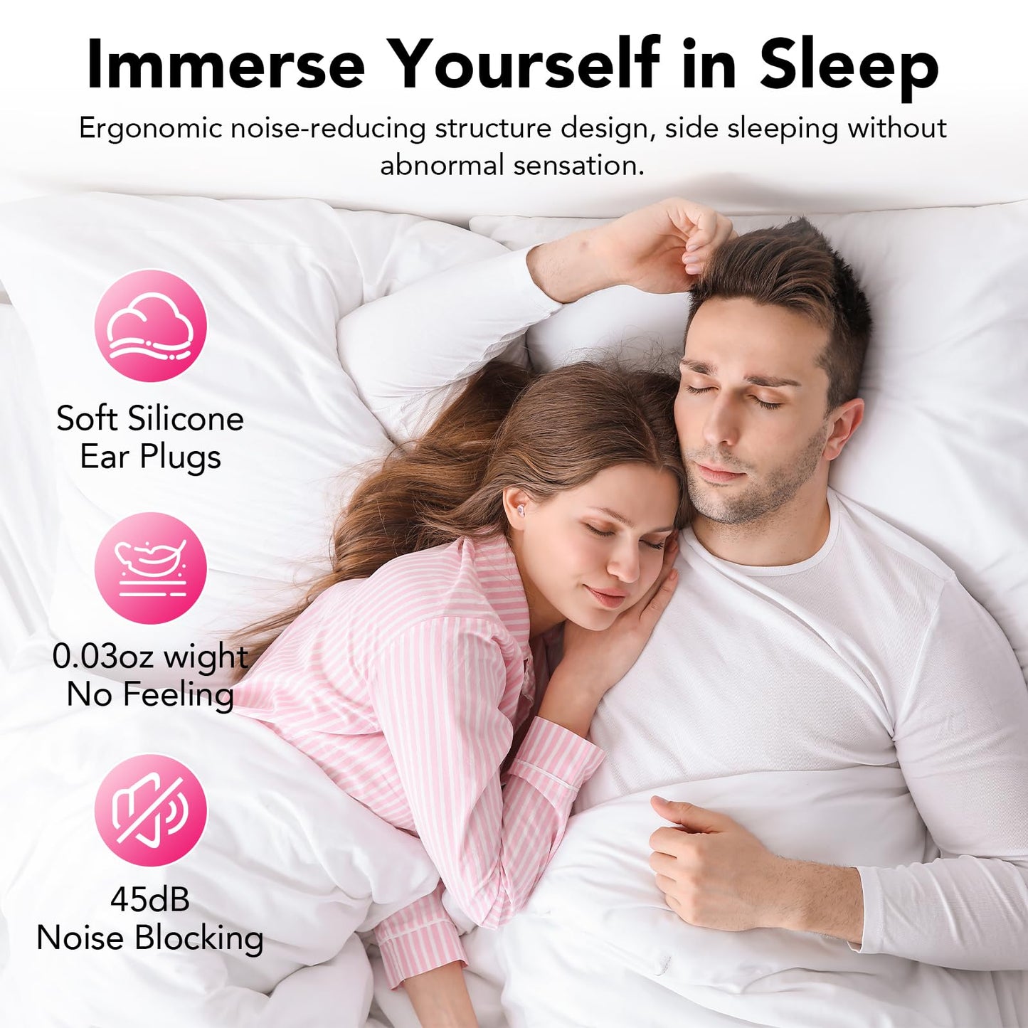 Ear Plugs for Sleeping Noise Cancelling, Ultra-Soft Silicone Earplugs for Sleep, 45dB Reusable Noise Cancelling Ear Plugs Hearing Protection Study/Work/Concert, EarPlugs with Case & 8 Eartips