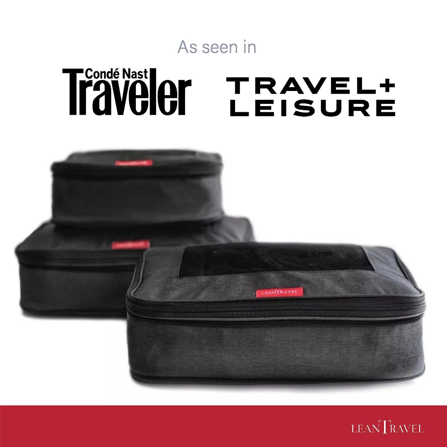 LeanTravel Compression Packing Cubes for Travel Organizers with Double Zipper (6-Pack (2L+2M+2S), Black)