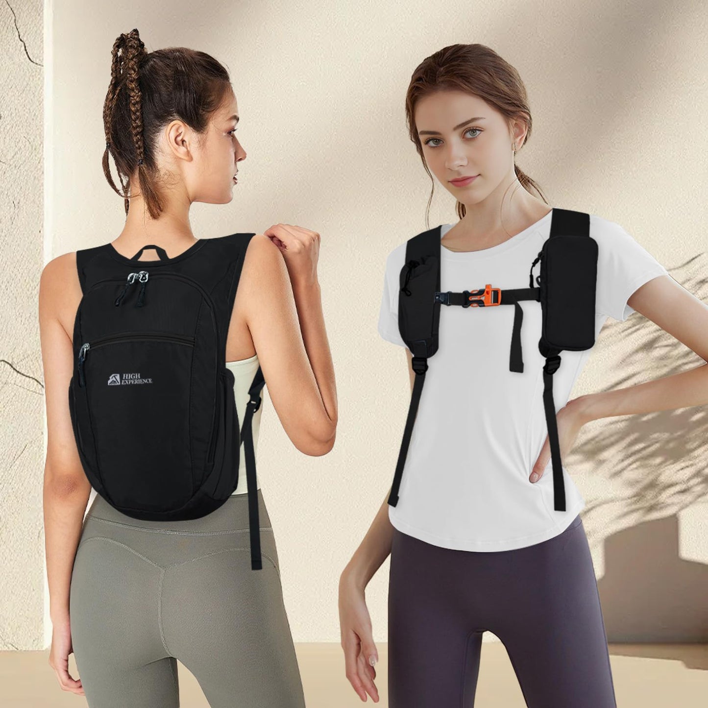 HIGH EXPERIENCE Hiking Backpack 10L/15L Small Daypack Lightweight Packable Travel Foldable Water Resistan for Women Men (Black, 10L)