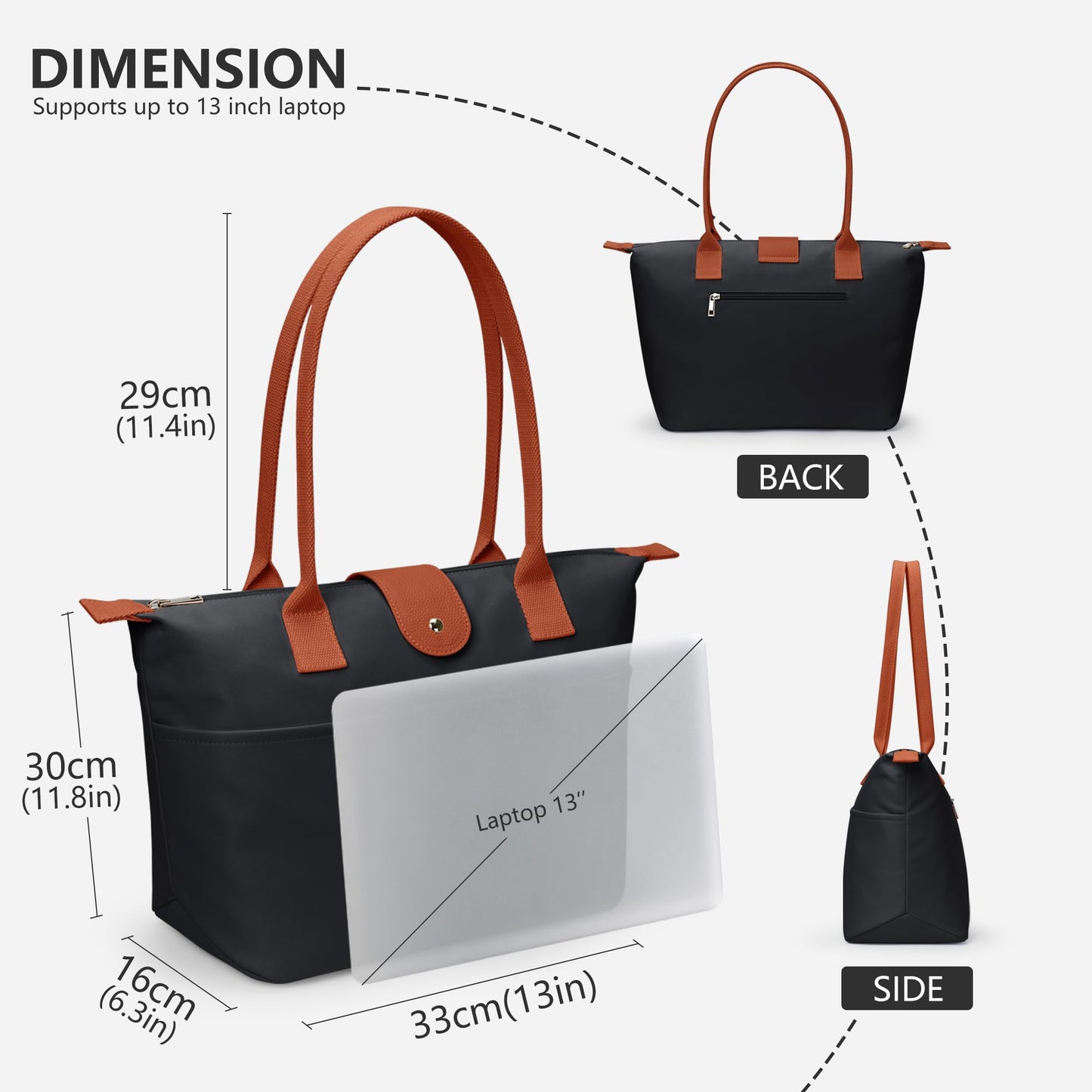 DIXEIGHT Nylon Tote Bag Women Zipper Shoulder Purse Large Hobo Top Handle Foldable Handbags for Work Travel Shopping, Black
