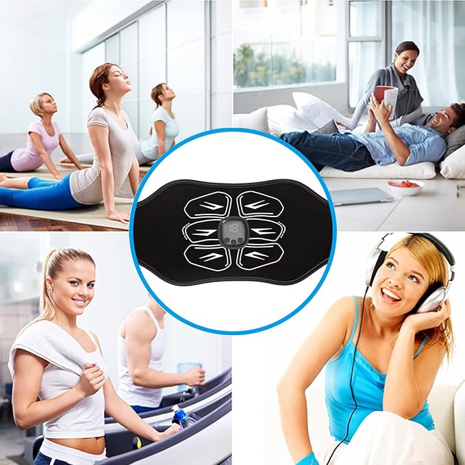 ABS Stimulator - EMS Muscle Stimulator - Abdominal Training Belt Portable Sport Exercise Workout Equipment Home Office Black White