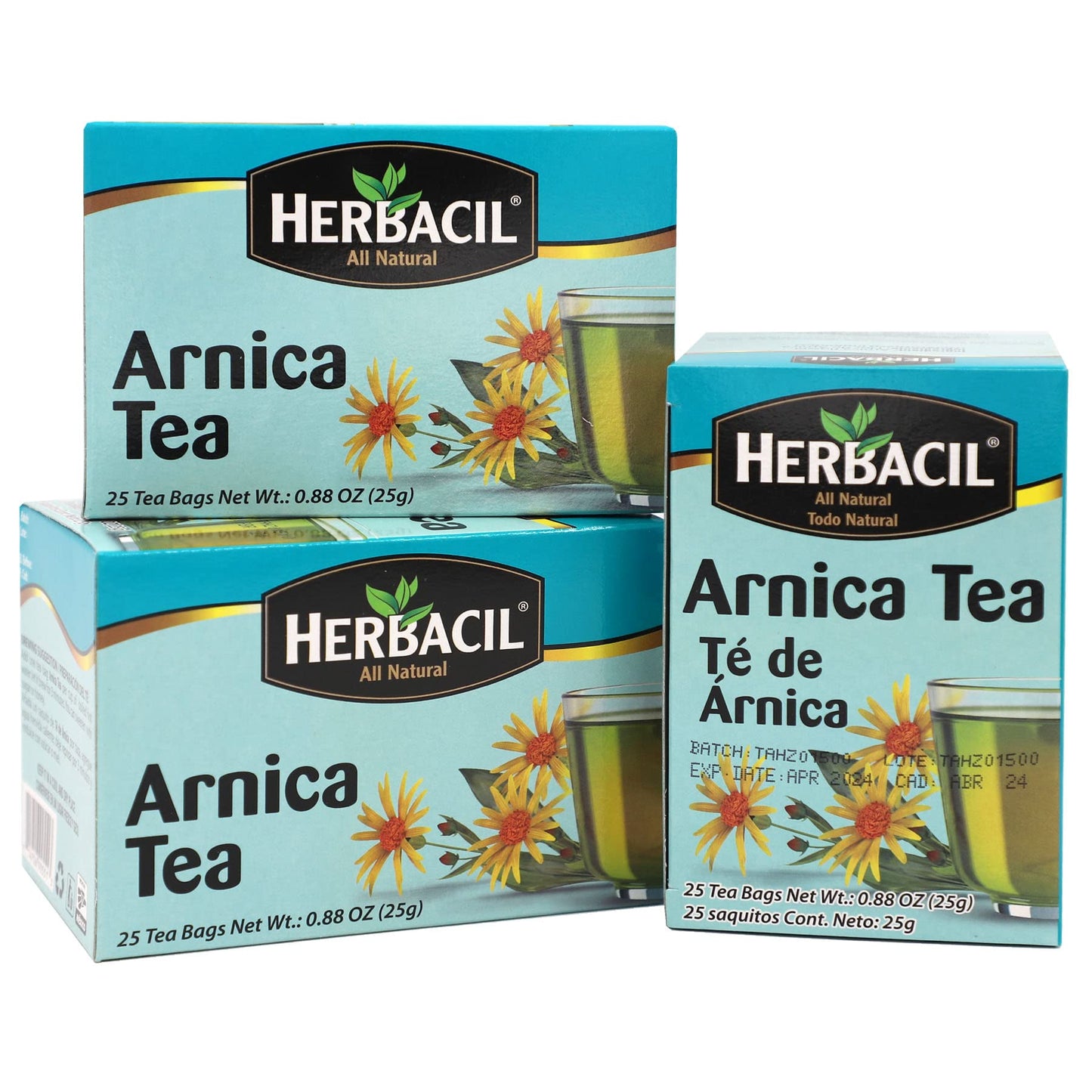 Herbacil Arnica Herbal Tea – Caffeine-Free Natural Remedy, 25 Tea Bags per Box, 3-Pack (75 Total), 0.88 oz Each
