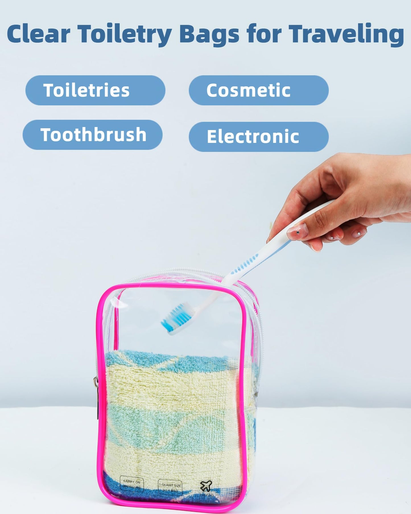 CALYGO Packing Cubes Quart Size Travel Bag Tsa Approved Clear Toiletry Bag Small European International Must Haves Long Flight Airplane Essentials (3, Pink, Pink,Clear)