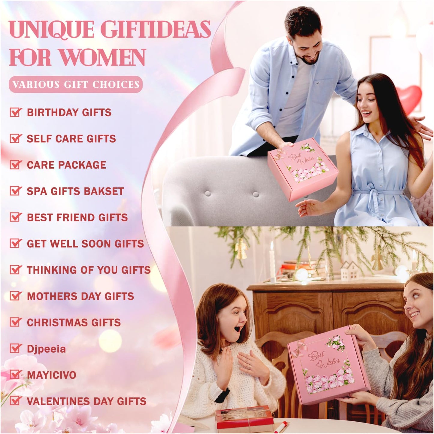 Birthday Gifts for Women Self Care Set Get Well Soon Gift Baskets, Relaxing Rose Spa Gift Basket Care Package for Women Mom Her Girlfriend Sister Teacher Best Friend Wife Grandma