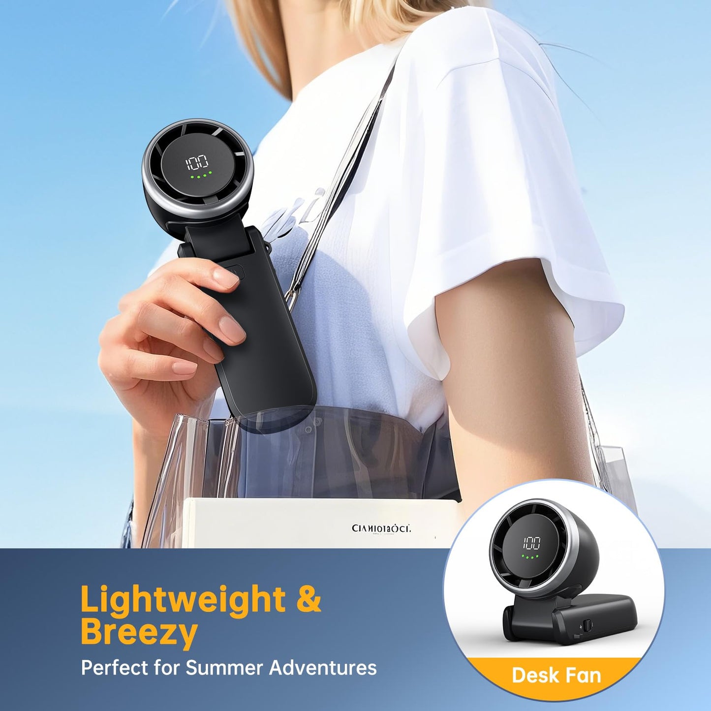 Portable Handheld Turbo Fan,5 Wind Speeds and Stepless Adjustable 100 Gear,Rechargeable Personal Hand Fan, 5000mAh High Speed Fann with Air Turbo Tech,Pocket Travel Fans for Outdoor/Indoor (black)