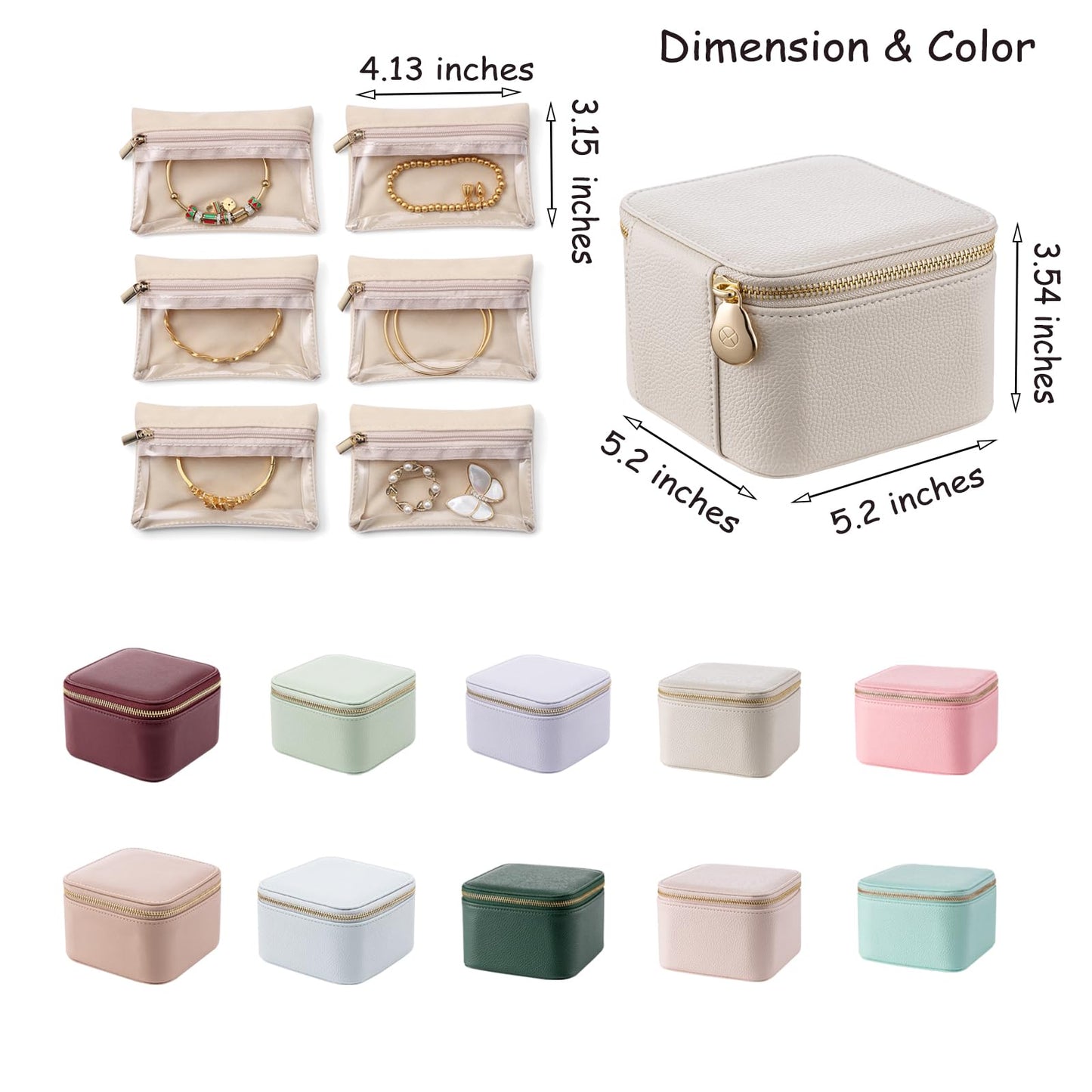 Vlando Travel Jewelry Box Organizer - 6 Small Velvet Zipped Pouches Pockets for Jewelries Necklaces Rings Earrings Sorting Storage, Rosy Mauve