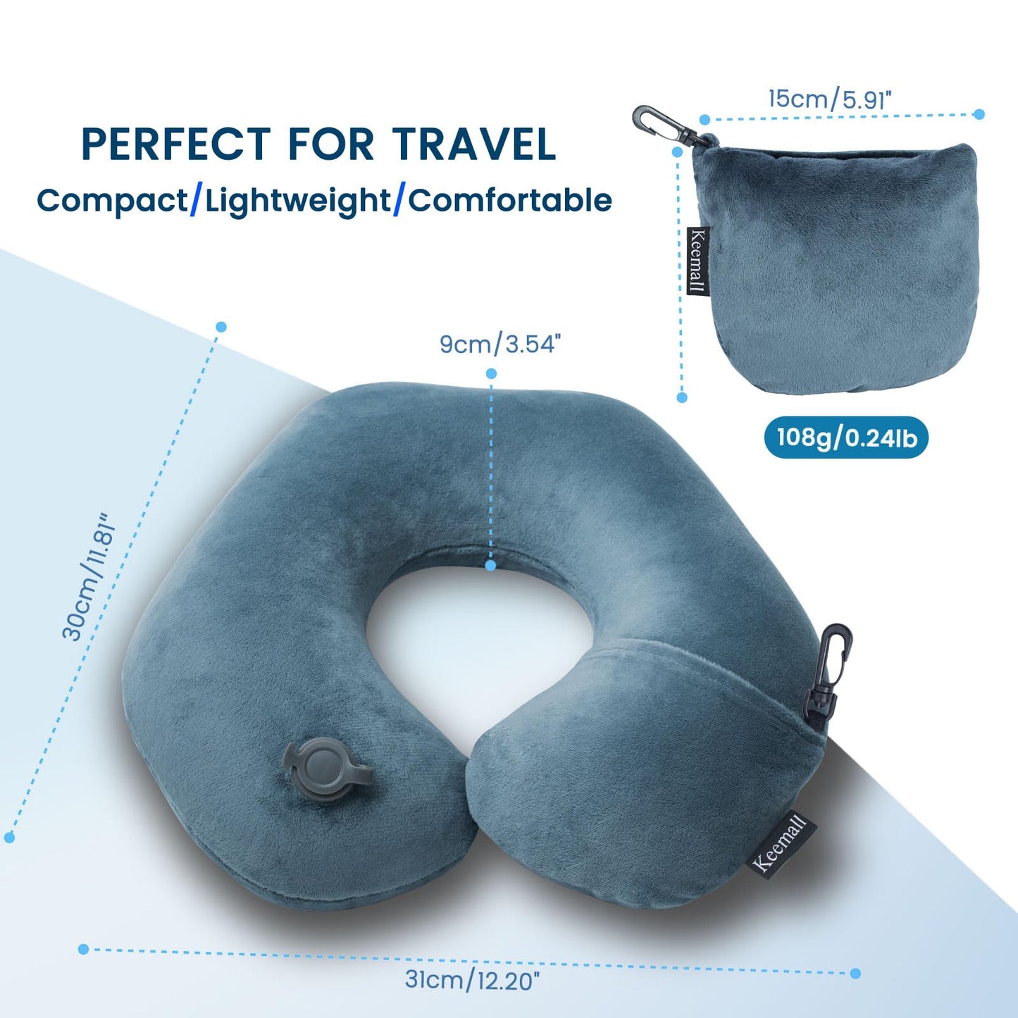 Keemall Inflatable Travel Neck Pillow for Airplane Train Car Washable Pillowcase U Shaped Office Napping Pillow