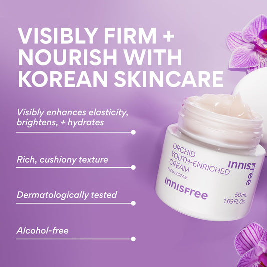 innisfree Orchid Youth-Enriched Cream, Korean Face Moisturizer for Firming, Hydration, and Youthful Skin