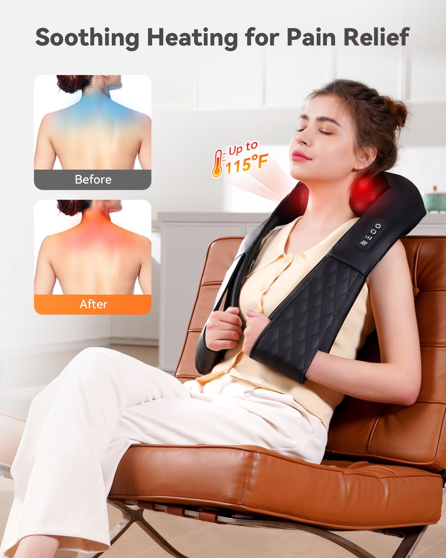COPYJOY Shiatsu Neck and Back Massager, Corded Electric Neck Massager with Heat for Pain Relief Deep Tissue 4D Kneading Shoulder Massager Pillow for Whole Body Relaxation, Gifts for Mom Dad Women Men
