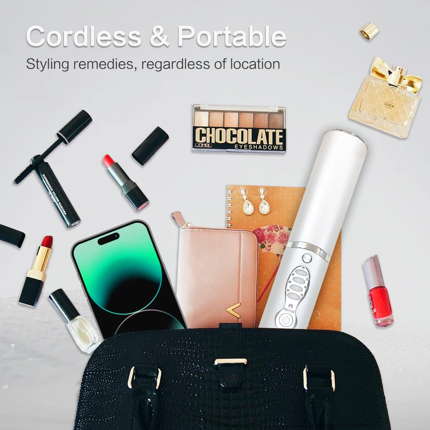 Cordless Hair Straighteners 5000 mAh Long Range Titanium Portable Flat Iron Wireless Mini Hair Straightener 2 in 1 for Straightening and Curling Travel Straightener max. 210℃/410℉ Heats Up in Seconds