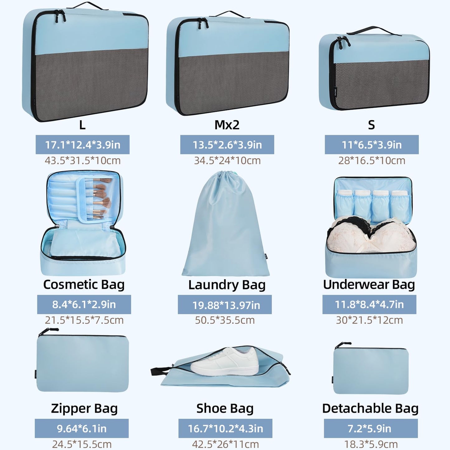 BAGAIL 8 Set/9 Set Packing Cubes Luggage Packing Organizer for Travel, Suitcase Packing Bags for Travel Accessories(Celestial Blue, 9 Set)