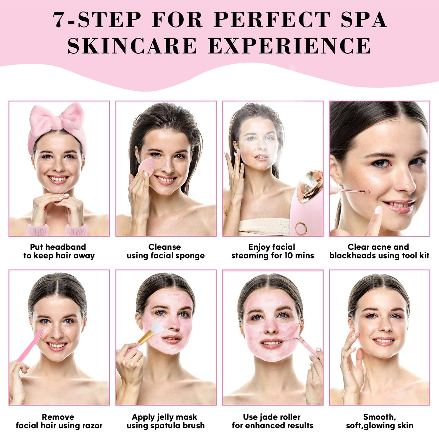 Pjordo Facial Steamer Spa Kit with 17 Skin Care Tools, Nano Ionic Face Steamer for Deep Cleaning Unclogs Pores, Warm Mist Humidifier Steamer for Face Home Sauna SPA, Self Care Gifts for Women