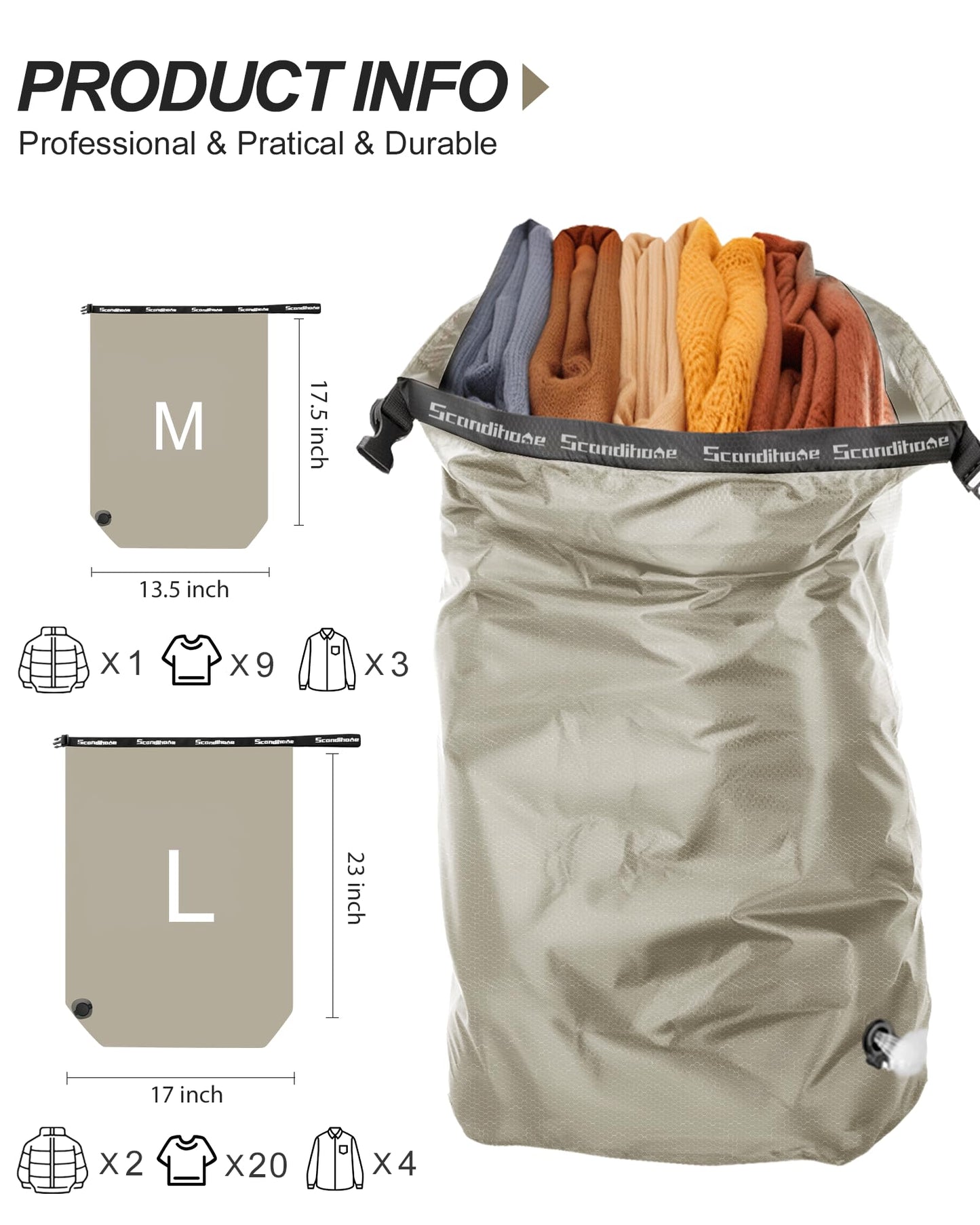 EPEDAL24 Travel Laundry Bag, Pump-free Vacuum Compression Dirty Clothes Bag, Large Reusable Waterproof & Washable Laundry Bag, Wet and Dry Bag, Ideal for Suitcases, Laundromats (1 Pcs) Gray