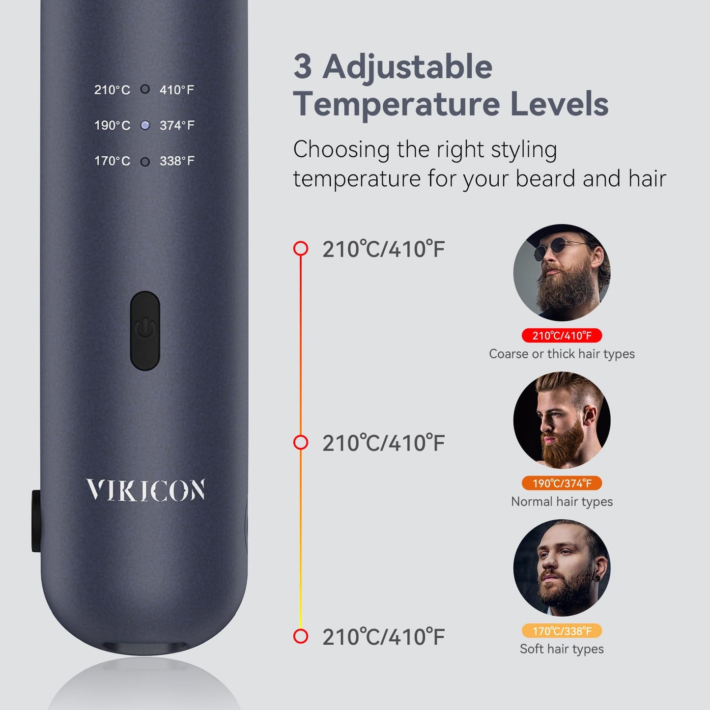 VIKICON Cordless Mini Hair Straightener: 3/10" Small Pencil Flat Iron for Short Hair & Beard - Ceramic Thin Plate, 3 Temp Settings, Travel-Friendly with Auto Shut-Off - Birthday Gift for Men & Women
