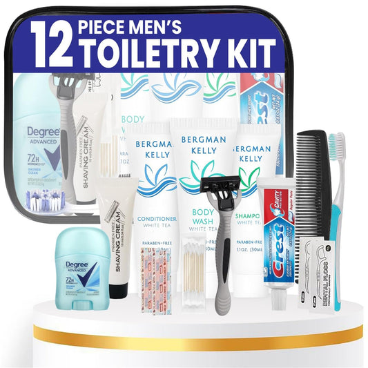 Trektote Travel Toiletry Kit For Men – 12 Piece Set Of Travel Size Toiletries, TSA Compliant, Travel Essentials, Includes Shampoo And Conditioner, Body Wash, Toiletry Bag & More