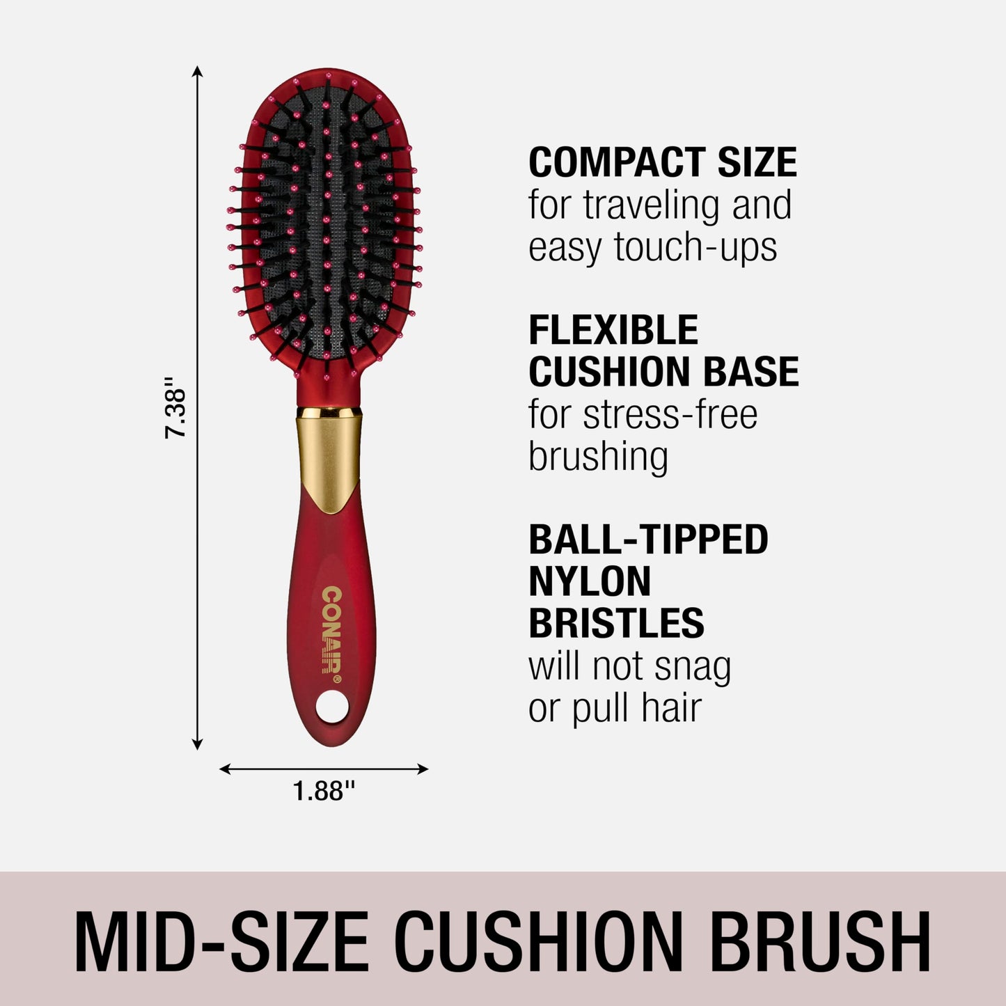 Conair Velvet Touch hairbrush set - Travel hair brush - suitable for curly or straight styles - features soft touch handle with bonus headband - Red/Black