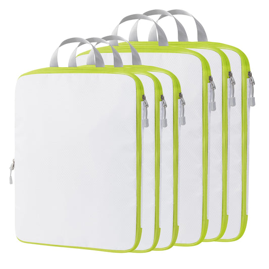 Compression Packing Cubes, 6 Set Packing Cubes for Travel Compression, Lightweight Compressible Package Organizer for Carry On and Suitcases, White and Green