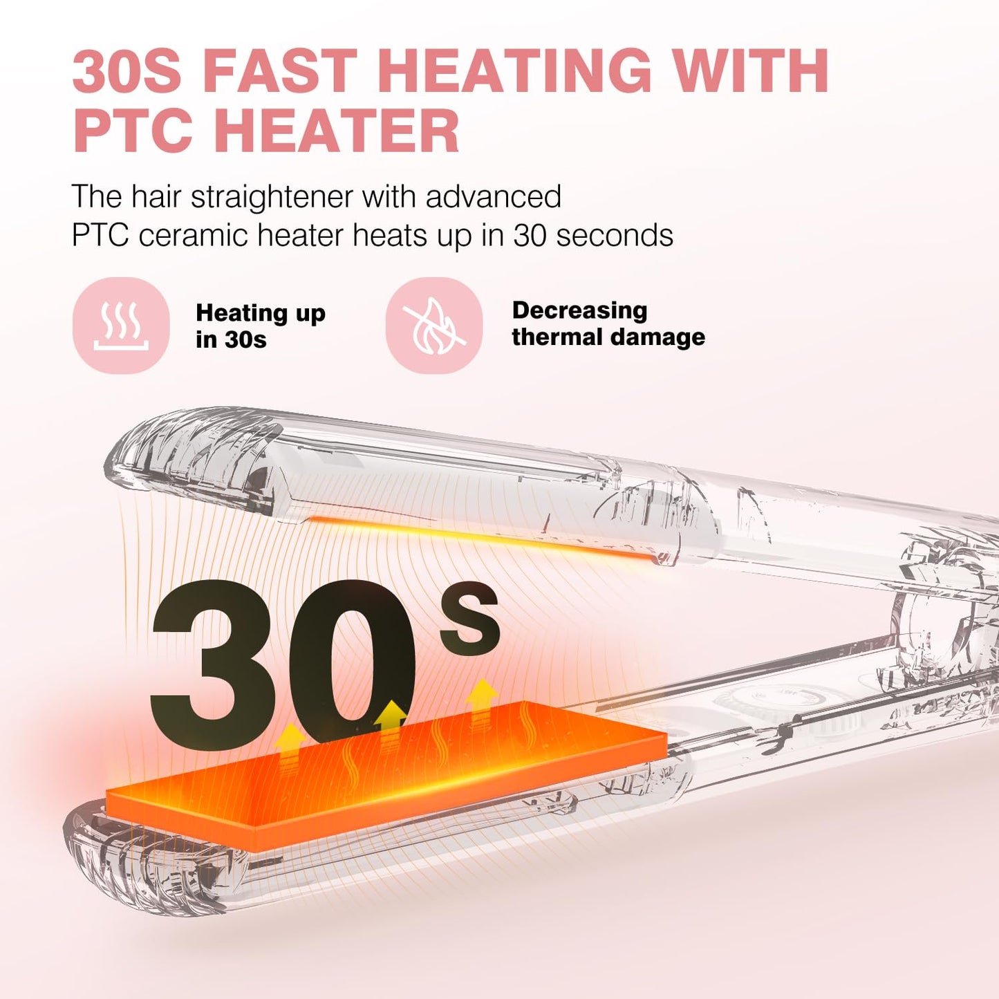 MiroPure 1 Inch Flat Iron, Hair Straightener with 30S Fast Heating & 60min Auto Shut-Off, Hair Straightener and Curler 2 in 1 with 3D Ceramic Floating Plates, Pink