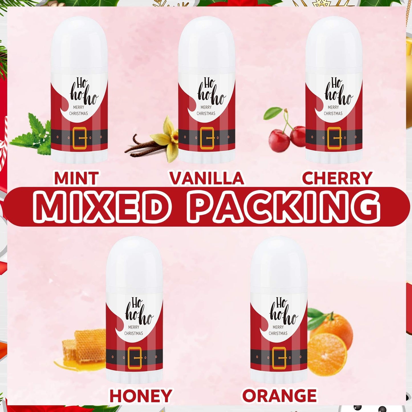 Swiffen 50 Pcs Christmas Mini Lip Balm Pack Thank You Gifts Moisturizer Assorted Flavors Beeswax Natural Ingredients Dry Chapped Lip Care Products for Coworkers Women Friend Men(Santa Claus)