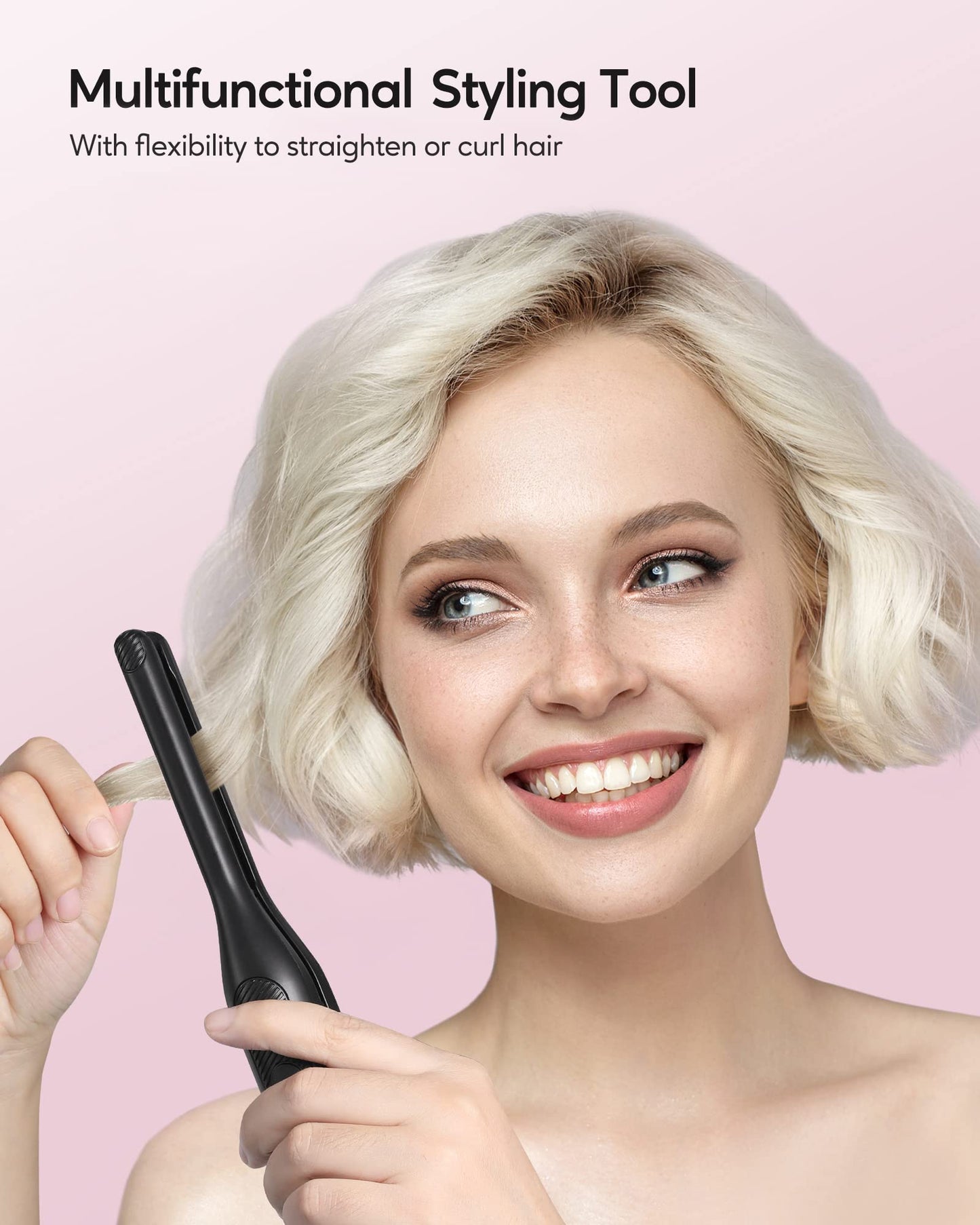 Wavytalk 3/10" Small Flat Iron, Pencil Flat Iron for Short Hair, Pixie Cut and Bangs, Curling Iron for Short Hair, Mini Hair Straightener for Edges with Anti-Pinch Design, Tiny Hair Straightener