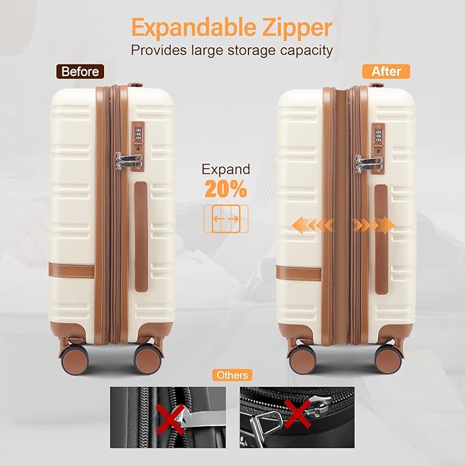 carry on Luggage Sets,20 Inch Expandable with TSA Lock Carry-on suitcases with spinner wheels,Hard Shell Travel Luggage airline approved (Black, 3 Piece Sets (20/DB/TB))