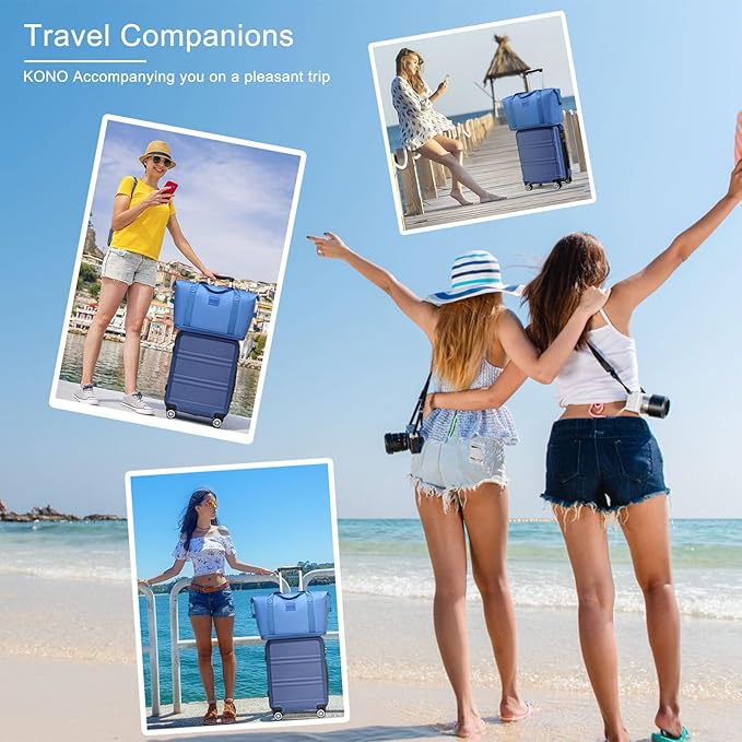 Kono Luggage Set 4 Piece Carry On Hardside Luggage with TSA Lock Spinner Wheels Carry On Suitcase Navy