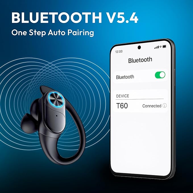 Bluetooth Wireless Earbuds, Waterproof Over-Ear Headphones with LED Digital Display, Sports Earphones with Earhooks, Wireless Charging Case for Workout, Gym, Running