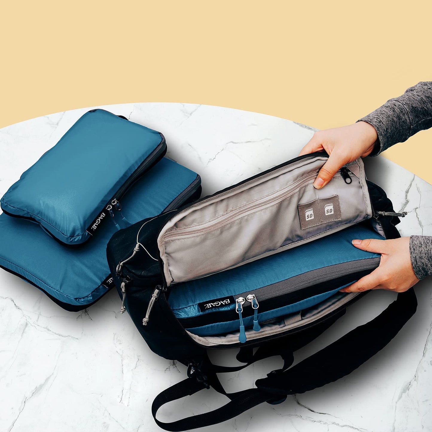 BAGAIL 5 Set Ultralight Compression Packing Cubes Travel Accessories Expandable Packing Organizers(Teal)