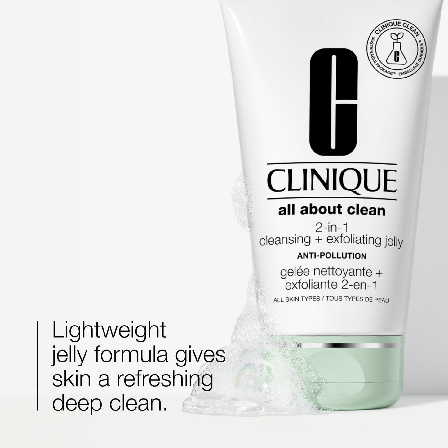 Clinique All About Clean 2-in-1 Cleansing + Exfoliating Jelly, Face Wash & Exfoliator With Salicylic Acid For All Skin Types, 5 Fl Oz