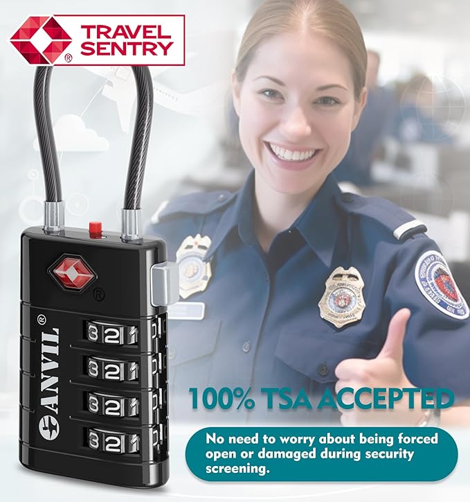 ANVIL 4 Digit Luggage Locks, TSA Locks for Luggage, Advanced TSA008 core, Alert Indicator for Your Travel Lock, Suitcase Lock. (1, Black)