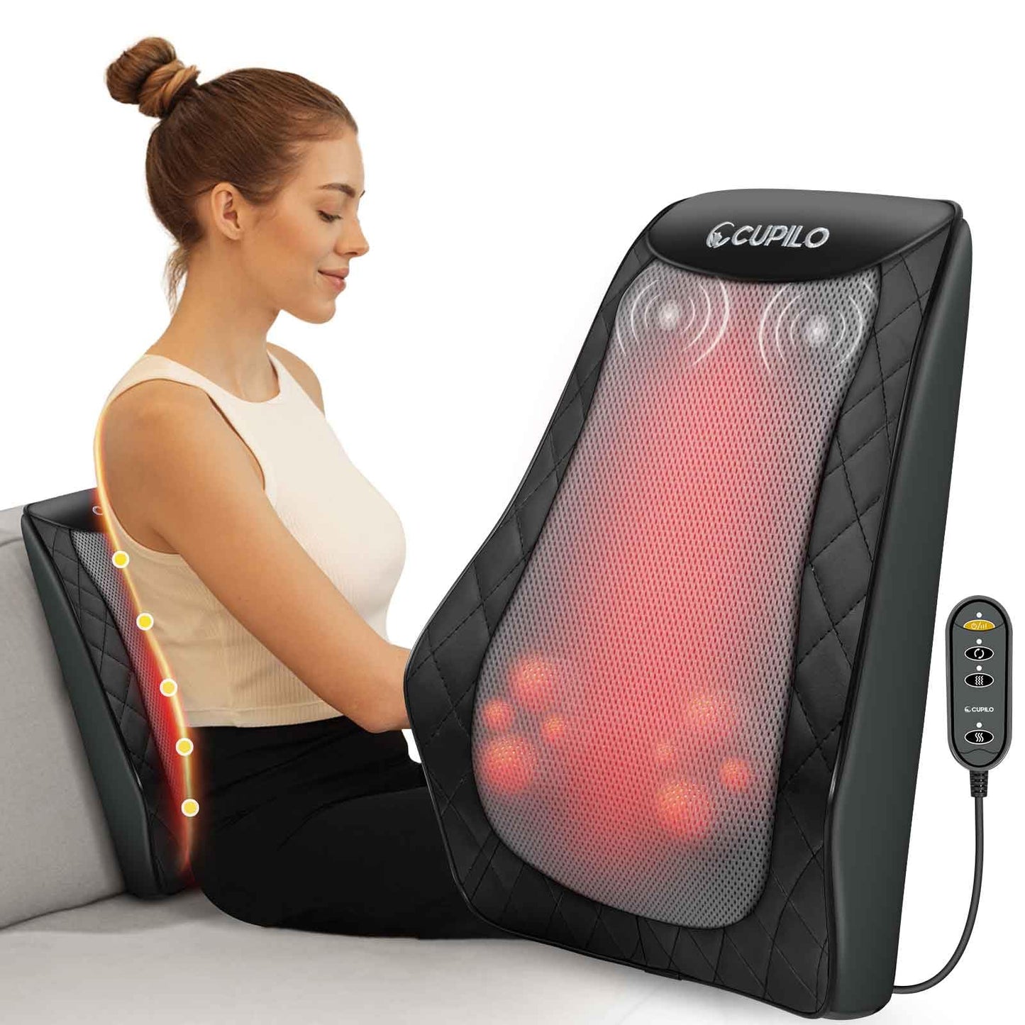CuPiLo Back and Neck Massager, FSA Eligible HSA Store Massager for Pain Relief Deep Tissue, Heated Massage with Vibration, Massage Pillow for Neck, Back, Shoulder, Leg, Gifts for Men Women