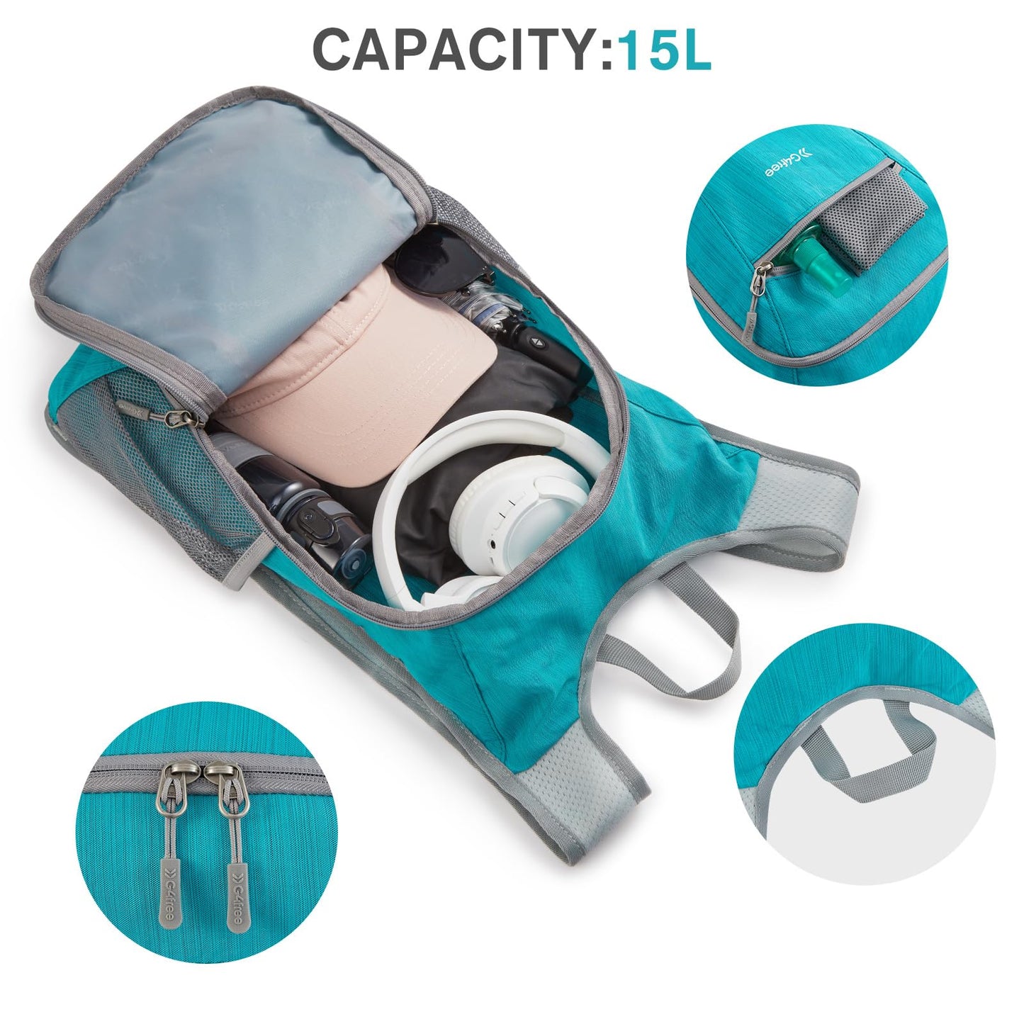 G4Free 15L Hiking Daypack Lightweight Travel Backpack Packable Outdoor Casual Foldable Shoulder Bag (Peacock Blue)