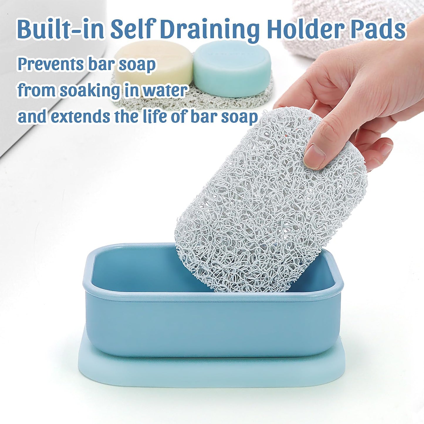 OZNER Silicone Travel Soap Case for Two Bars, Leak Proof Shampoo Bar Holder Compatible with Kitsch Bars, Soap Container with Drainage Layer for Bathroom, Camping, and Gym, Easy to Clean (Blue-Large)