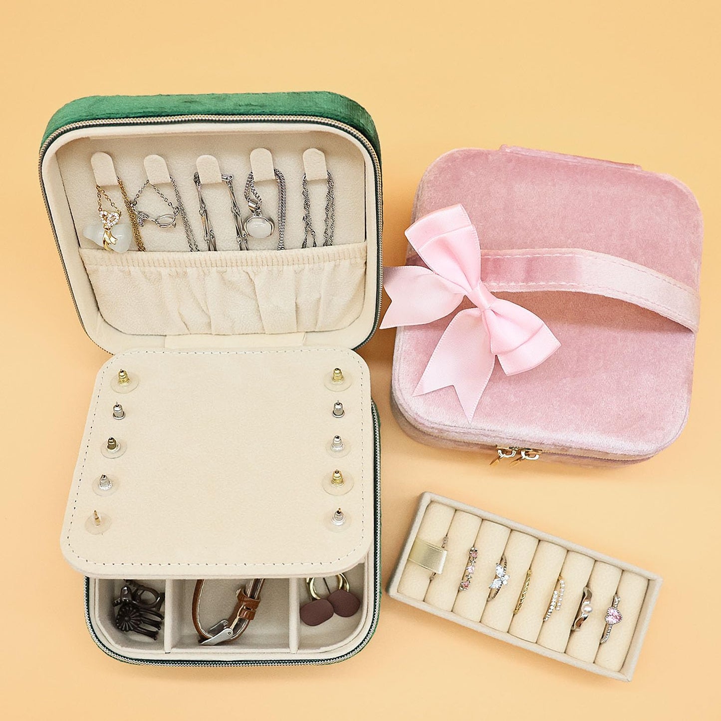 Cuifdem Travel Jewelry Case, Small Jewelry Box With Mirror, Velvet Travel Jewelry Organizer for Women, Jewelry Boxes for Women Storage Necklace Ring Earrings (Dark Green)