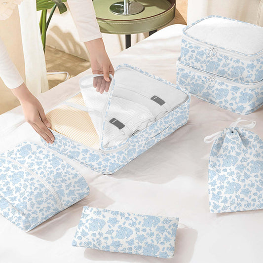 8 Set Packing Cubes for Travel, Luggage Packing Organizers Accessories Large Toiletries Bag for Clothes Shoes Cosmetics (Blue Flower)