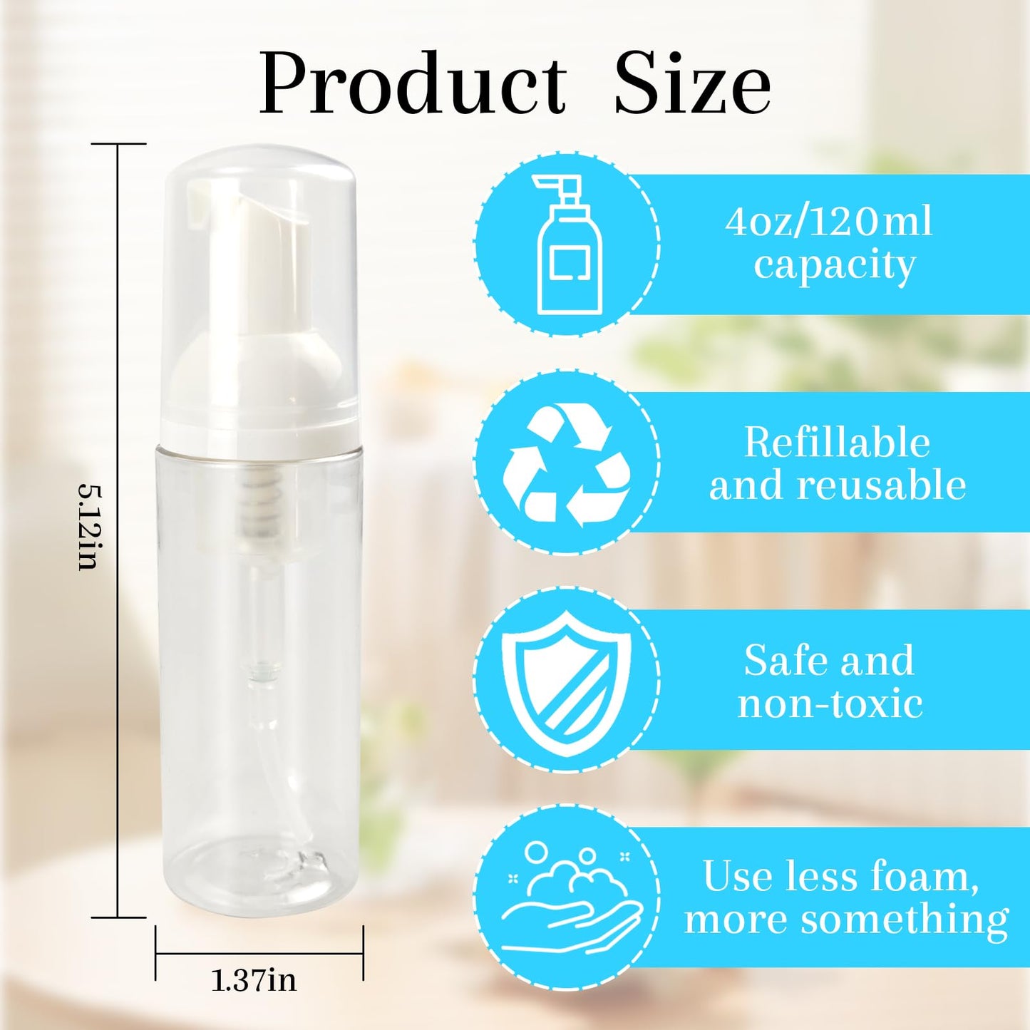 Daxilonyz 60ml/6oz Travel Foam Pump Bottle Clear Refillable Mini Foam Pump Containers for Face Wash,Skincar, Lash Shampoo & Skincare (6, transparent)