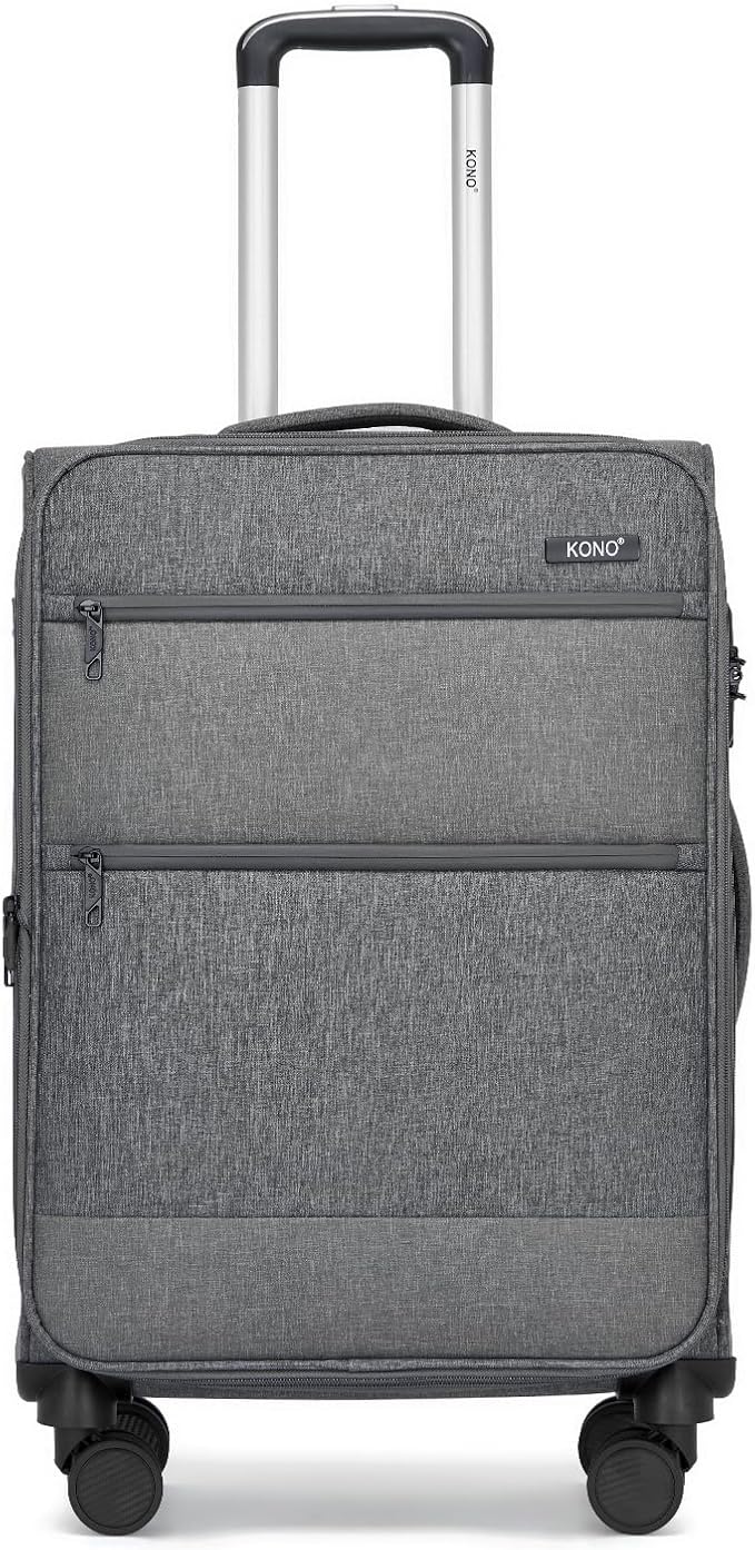 Kono 24 Inch Softside Expandable Checked Luggage with 8 Spinner Wheels TSA Lock Softshell Lightweight Business Travel Suitcase for Men and Women, Grey