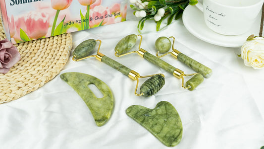 Sbnnfikeb Jade Roller and Gua Sha Set,Gua Sha Facial Tools,Face Roller,Jade Roller for Face,Guasha Tools for Face,Self Care Kit for Men Women