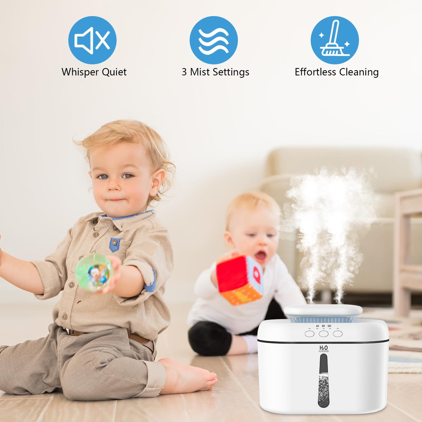 SZO Humidifiers for Bedroom, 2.5L Capacity, Auto Shut-Off, Easy to Fill & Clean, 16 dB Quiet Ultrasonic Humidifier for Large Room, Plants, Baby Nursery, Indoor, Night Light