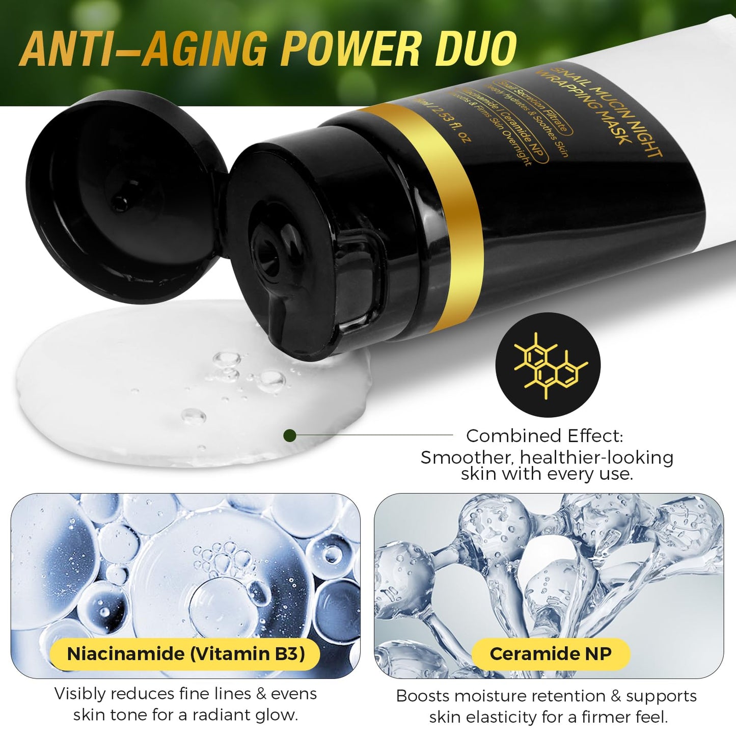 chenyayun 9000PPM Snail Mucin Collagen Overnight Wrapping Peel Off Mask for Intensive Hydrating, Skin Barrier Repairing, Reducing Sagging/Wrinkles/Fine Lines, 2.53 Oz/75 ML