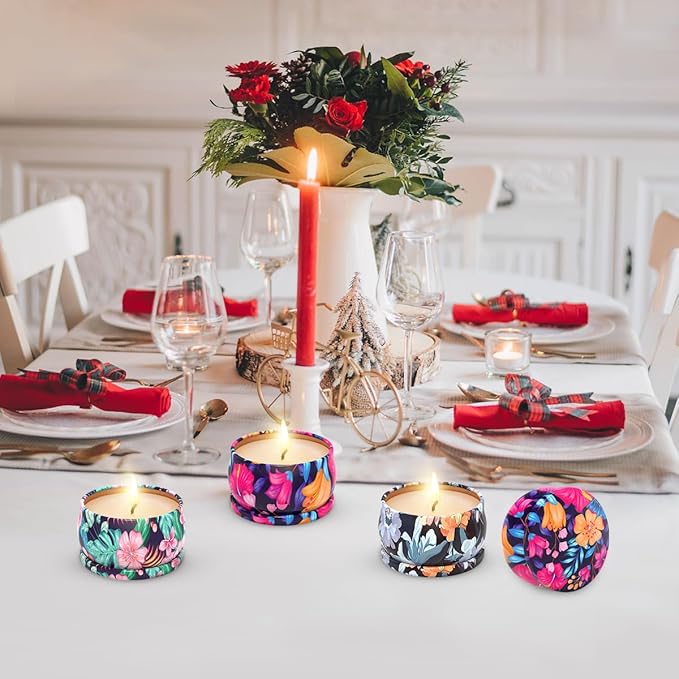 3 Packs Scented Candles Set for Christmas Thanksgiving, Natural Soy Wax Portable Travel Tin Candle, Aromatherapy Gift for Friends Classmates Colleague