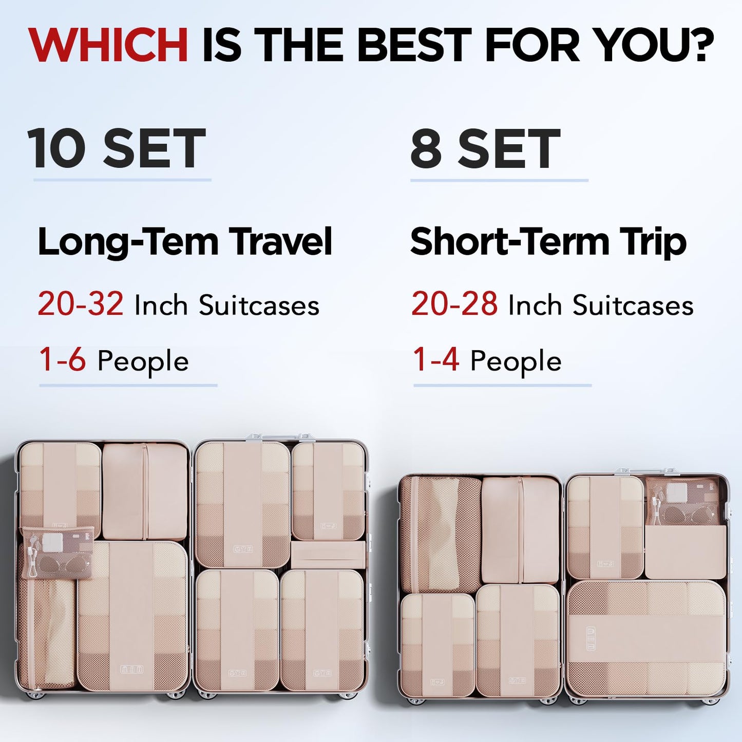 8 Set Compression Packing Cubes for Travel Essentials,Compressible Expandable Packing Cubes for Suitcase,OlarHike Luggage Organizer Bags for Travel,Handy Helper for Organizing Clothes(Beige)