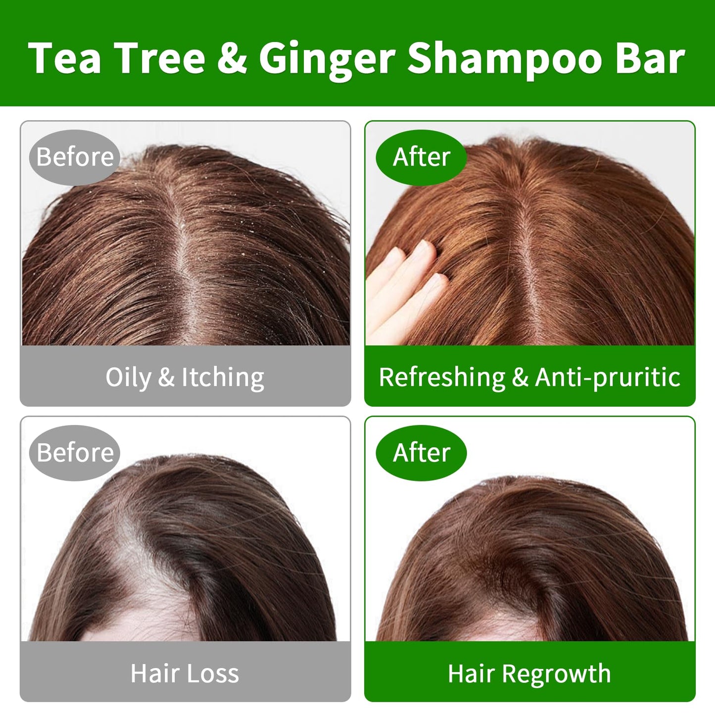 Pubpok Tea Tree & Organic Ginger Shampoo Bars and Conditioner Set, for Clarifying Grease, Promote Hair Growth, Anti Hair Loss, Coconut Oil Conditioner Solid Bar for Deep Moisturizing & PH Balanced