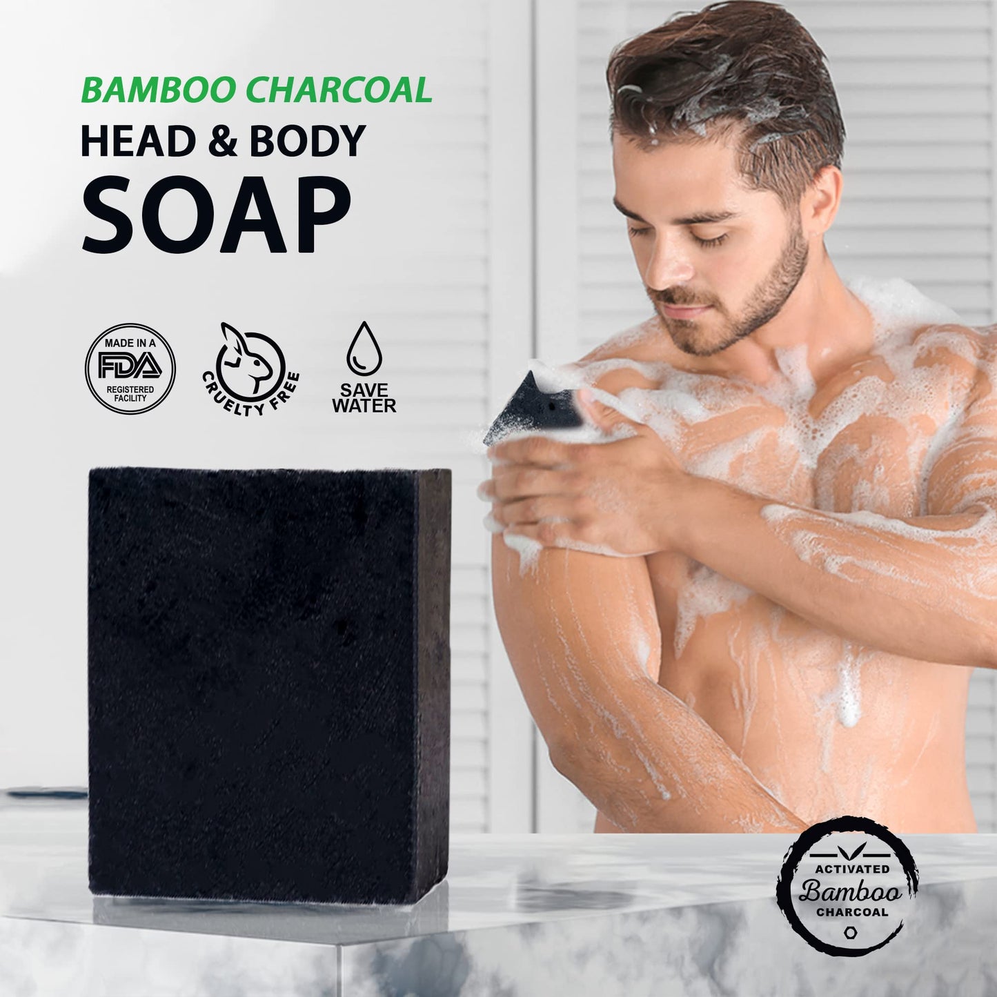BOONBOO Bamboo Charcoal Body Soap | 7oz / 200g | African Black Bar