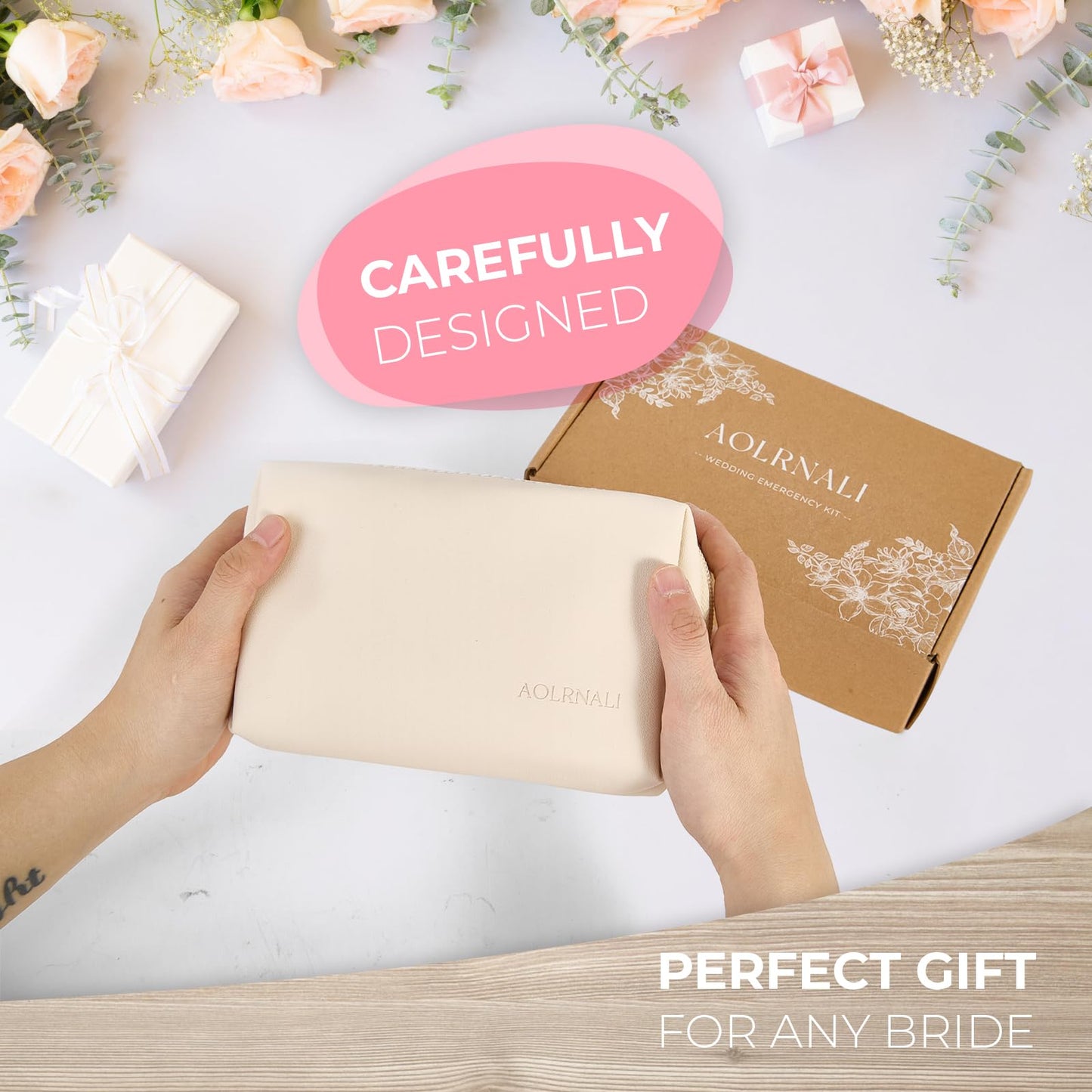 AOLRNALI Bridal Emergency Kit for Wedding Day, Wedding Essentials Survival Set for Team Bride, Must-Have 30+ Essentials Travel Kit with Makeup Bag