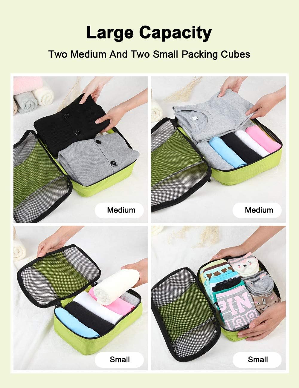 GOX Orange Large Packing Cubes For Travel Carry On Packing Cube Set Ultralight Packing Suitcase Luggage Organizer Bags For Traveling(Green)