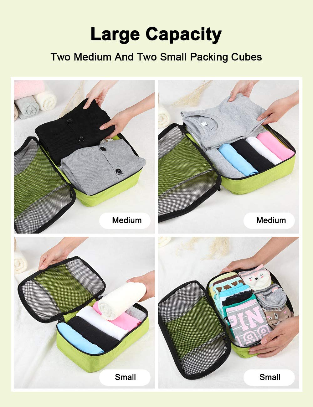 GOX Orange Large Packing Cubes For Travel Carry On Packing Cube Set Ultralight Packing Suitcase Luggage Organizer Bags For Traveling(Green)